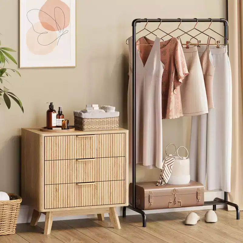 Stolik nocny, 24-calowy stolik przy łóżku ze stacją ładowania i 3 szufladami, drewniany stolik nocny w stylu nowoczesnym z połowy XX wieku do sypialni, stolik pomocniczy do salonu