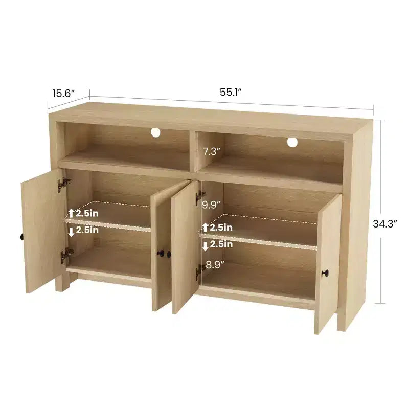 Credenza buffet in stile rustico da 55 - Mobile bar in legno a 4 ante con ripiani regolabili, per cucina, sala da pranzo e soggiorno