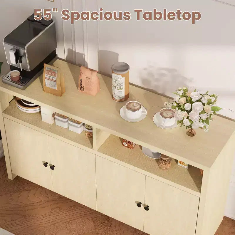 Credenza buffet in stile rustico da 55 - Mobile bar in legno a 4 ante con ripiani regolabili, per cucina, sala da pranzo e soggiorno