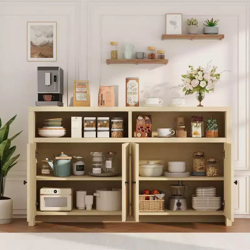 Credenza buffet in stile rustico da 55 - Mobile bar in legno a 4 ante con ripiani regolabili, per cucina, sala da pranzo e soggiorno