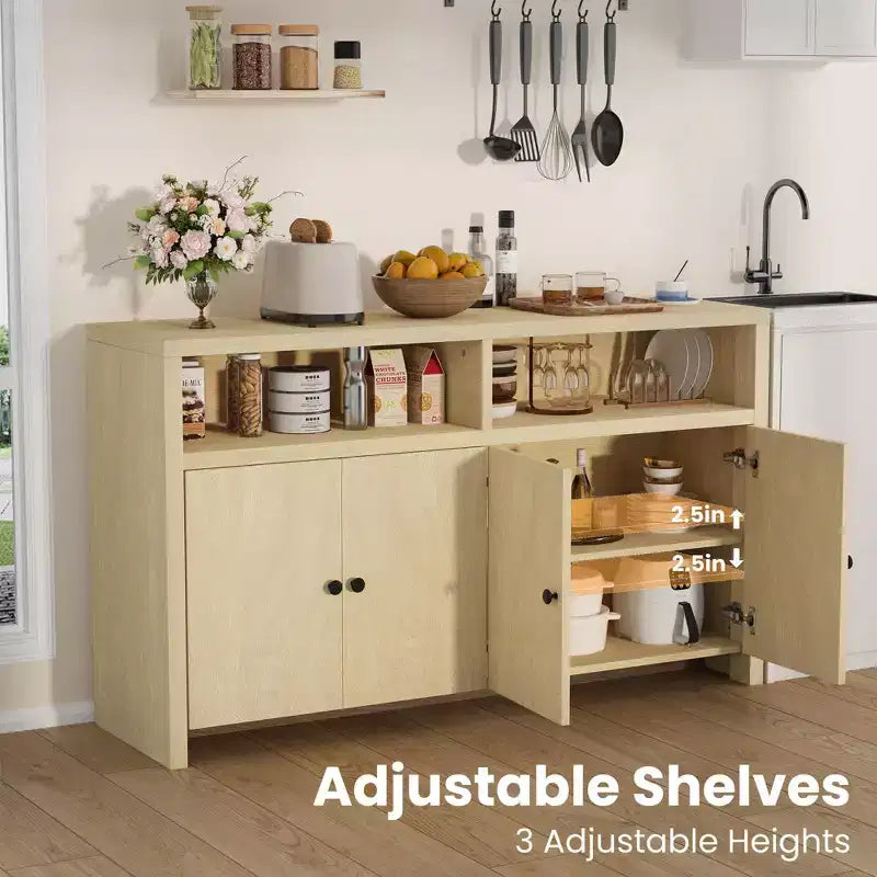 Credenza buffet in stile rustico da 55 - Mobile bar in legno a 4 ante con ripiani regolabili, per cucina, sala da pranzo e soggiorno