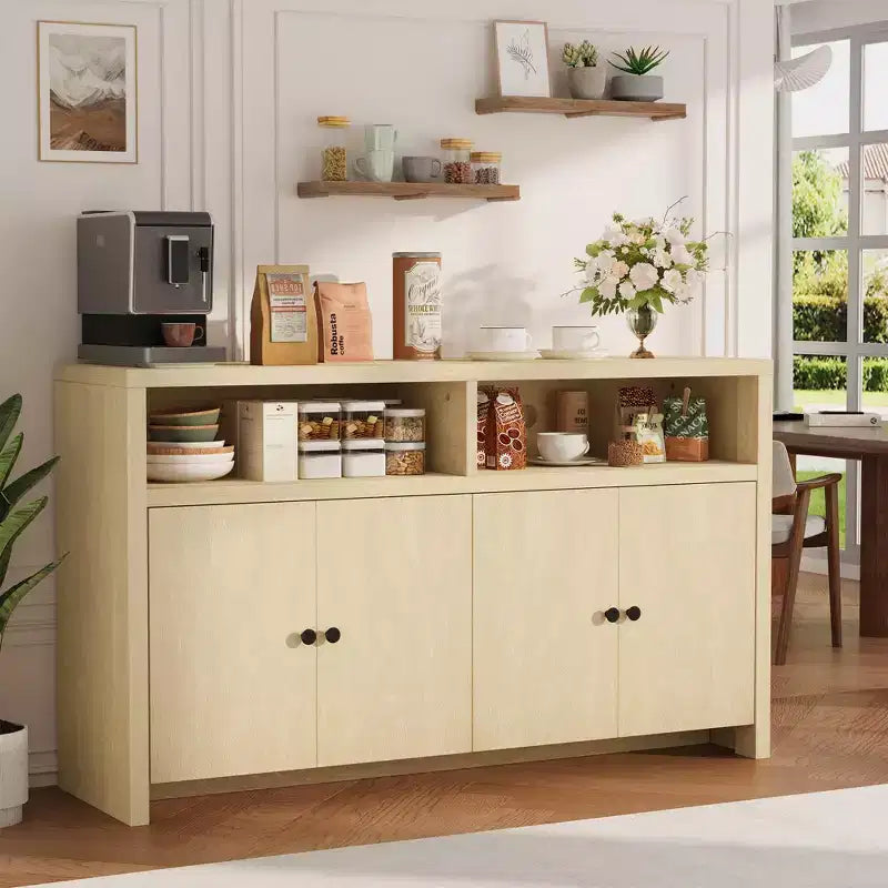 Credenza buffet in stile rustico da 55 - Mobile bar in legno a 4 ante con ripiani regolabili, per cucina, sala da pranzo e soggiorno