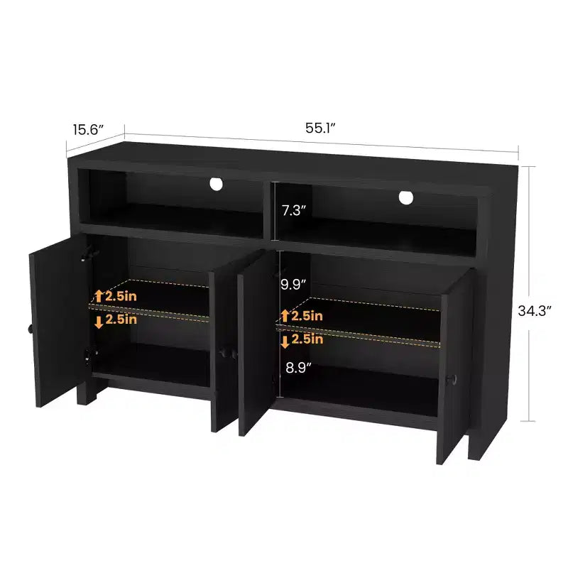 Credenza buffet in stile rustico da 55 - Mobile bar in legno a 4 ante con ripiani regolabili, per cucina, sala da pranzo e soggiorno