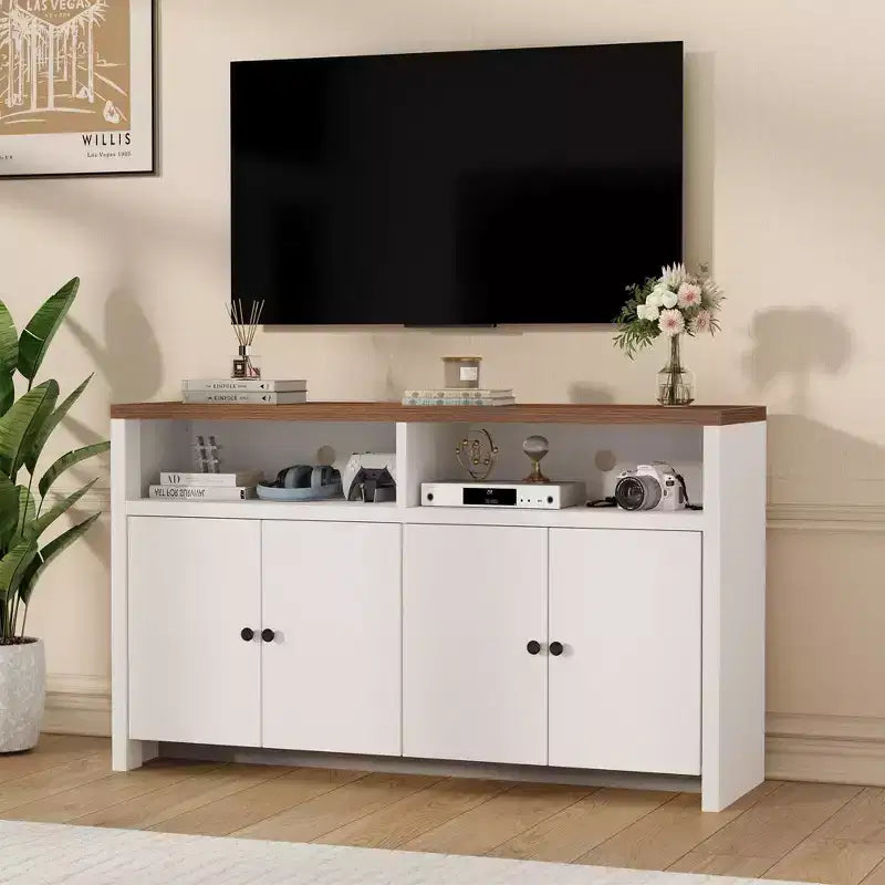 Credenza buffet in stile rustico da 55 - Mobile bar in legno a 4 ante con ripiani regolabili, per cucina, sala da pranzo e soggiorno