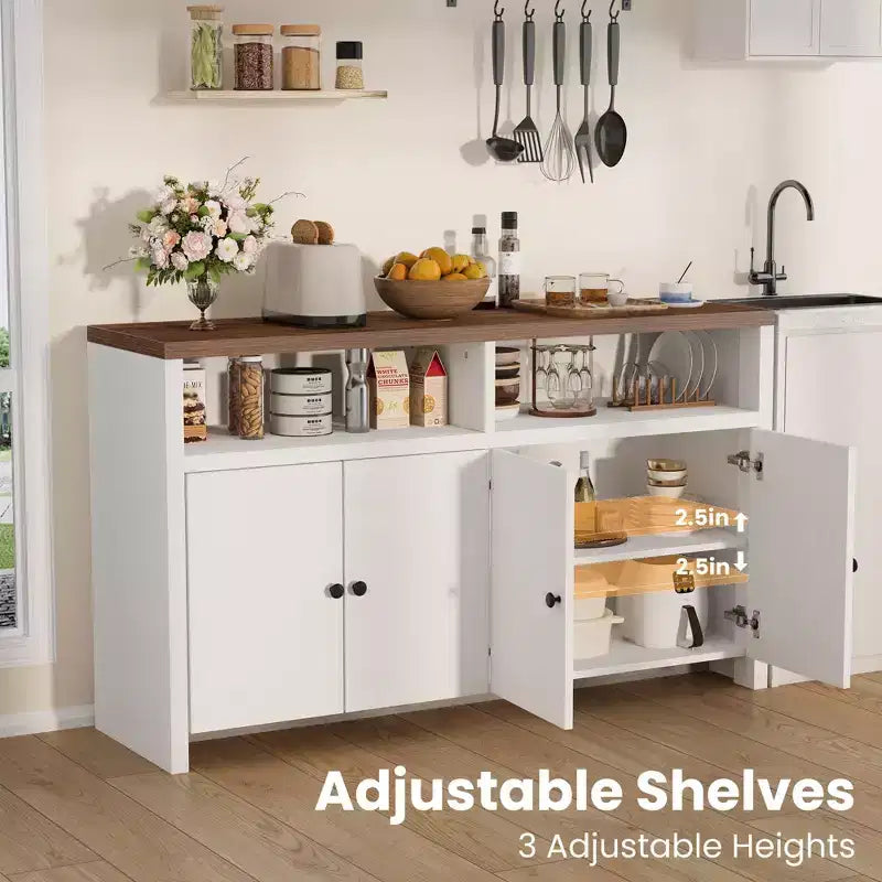 Credenza buffet in stile rustico da 55 - Mobile bar in legno a 4 ante con ripiani regolabili, per cucina, sala da pranzo e soggiorno