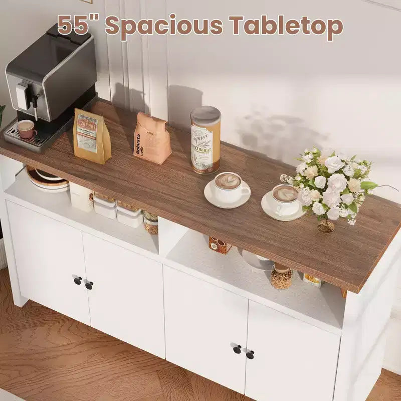 Credenza buffet in stile rustico da 55 - Mobile bar in legno a 4 ante con ripiani regolabili, per cucina, sala da pranzo e soggiorno