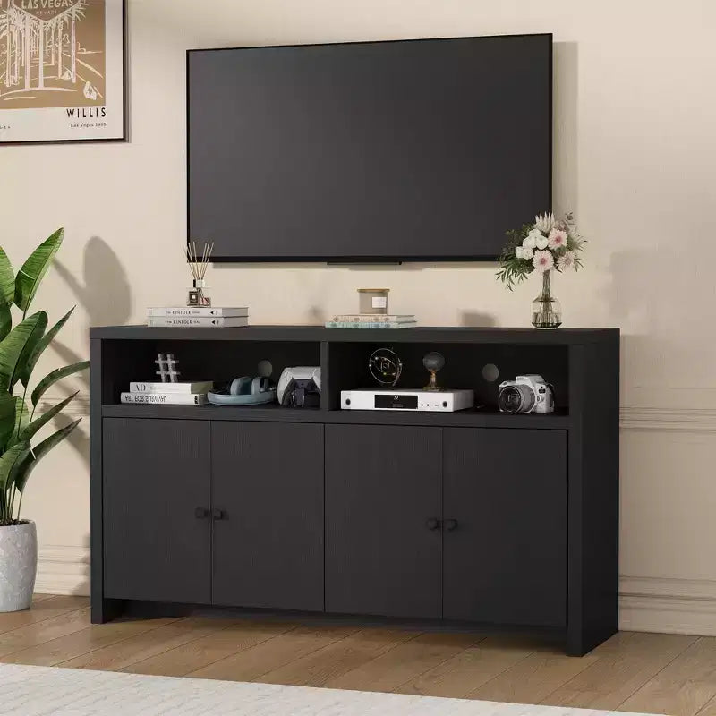 Credenza buffet in stile rustico da 55 - Mobile bar in legno a 4 ante con ripiani regolabili, per cucina, sala da pranzo e soggiorno