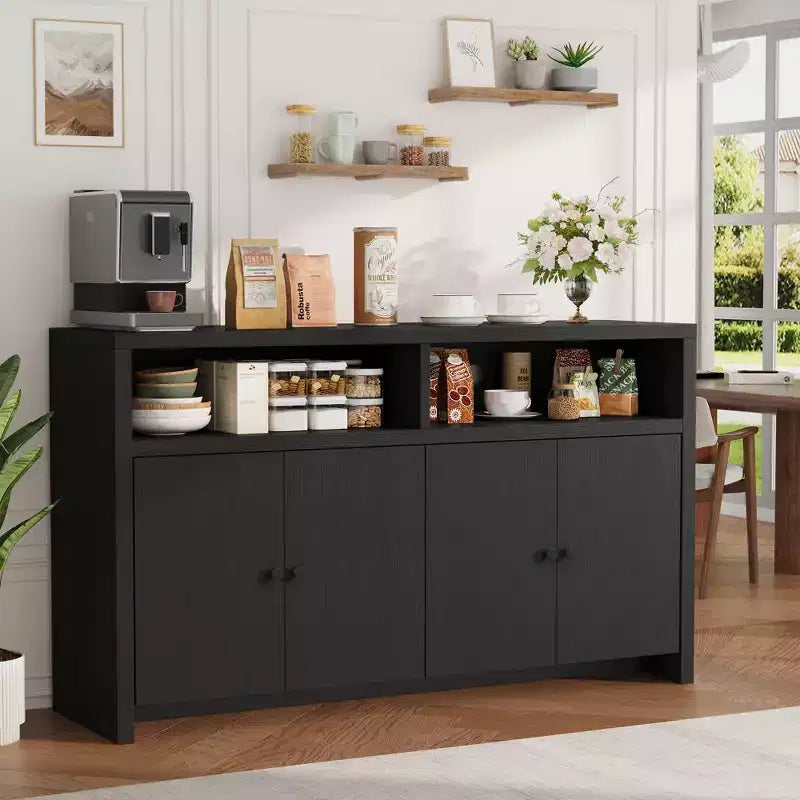 Credenza buffet in stile rustico da 55 - Mobile bar in legno a 4 ante con ripiani regolabili, per cucina, sala da pranzo e soggiorno