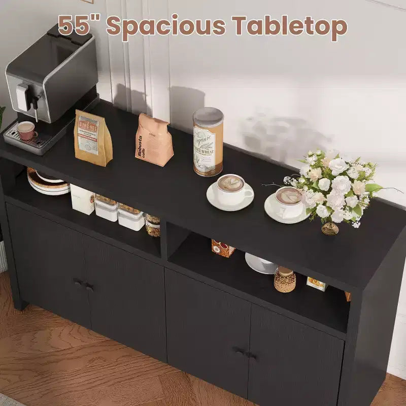 Credenza buffet in stile rustico da 55 - Mobile bar in legno a 4 ante con ripiani regolabili, per cucina, sala da pranzo e soggiorno