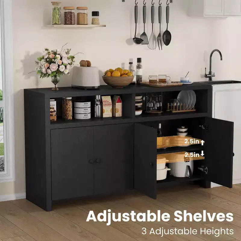 Credenza buffet in stile rustico da 55 - Mobile bar in legno a 4 ante con ripiani regolabili, per cucina, sala da pranzo e soggiorno