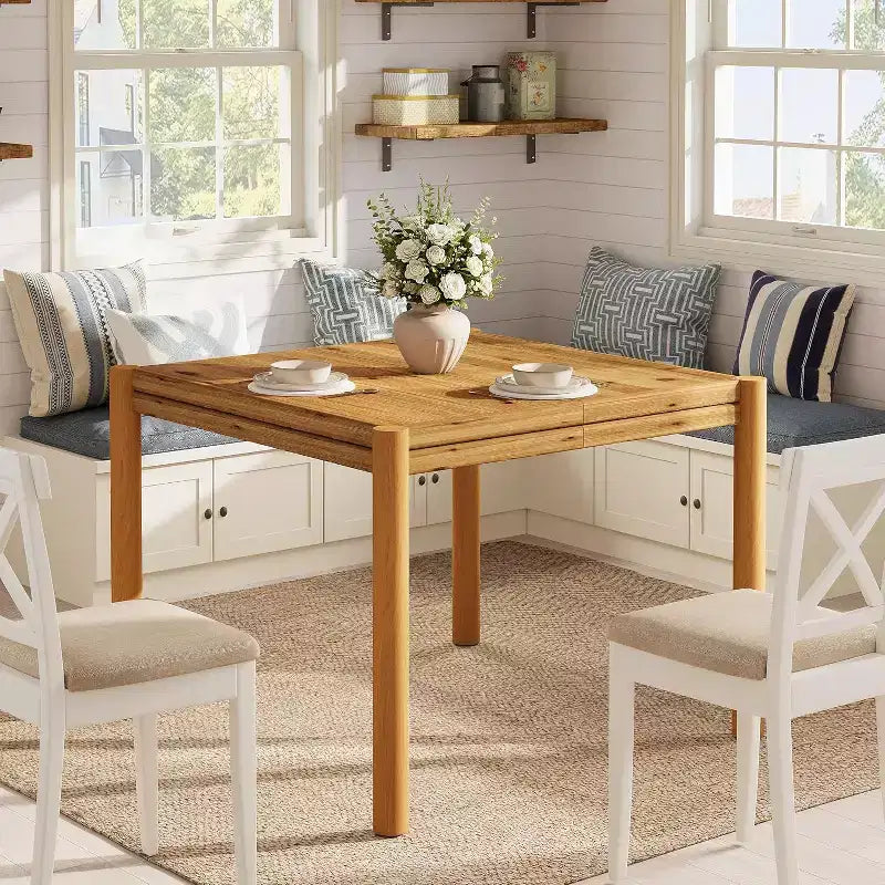 Square Solid Wood Dining Table for 4, Farmhouse Kitchen Table for Dining Room, Kitchen, Living Room, Easy Assembly