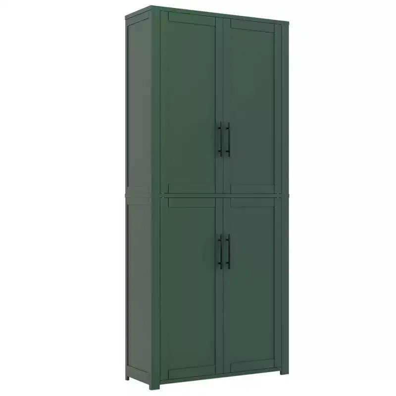 White Wood Grain Freestanding 4-Door Storage Cabinet with Solid Wood Doors for Home Living Room