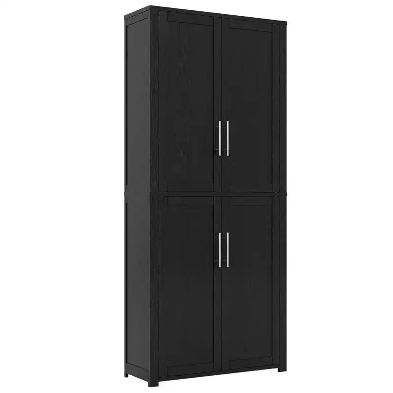 White Wood Grain Freestanding 4-Door Storage Cabinet with Solid Wood Doors for Home Living Room