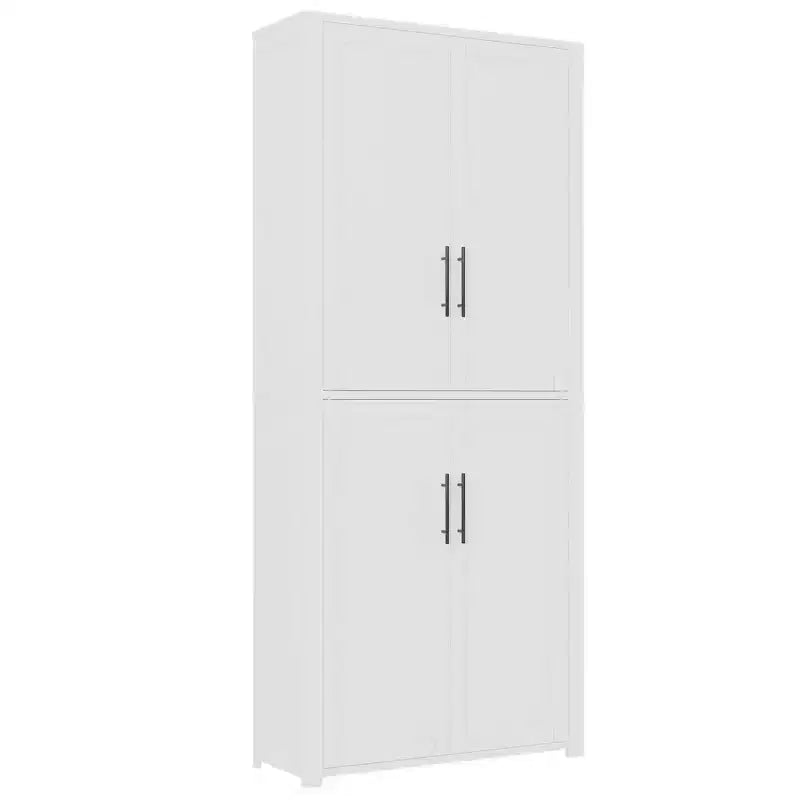Mobile contenitore indipendente in legno bianco effetto venatura, a 4 ante con ante in legno massello, per soggiorno