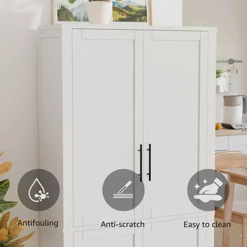 Mobile contenitore indipendente in legno bianco effetto venatura, a 4 ante con ante in legno massello, per soggiorno