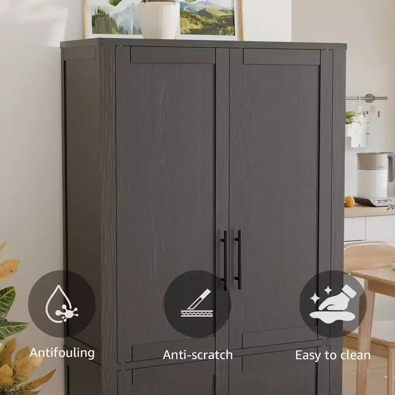 Mobile contenitore indipendente in legno bianco effetto venatura, a 4 ante con ante in legno massello, per soggiorno