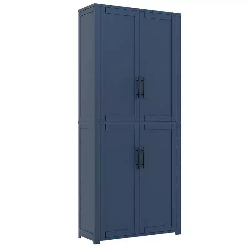 White Wood Grain Freestanding 4-Door Storage Cabinet with Solid Wood Doors for Home Living Room