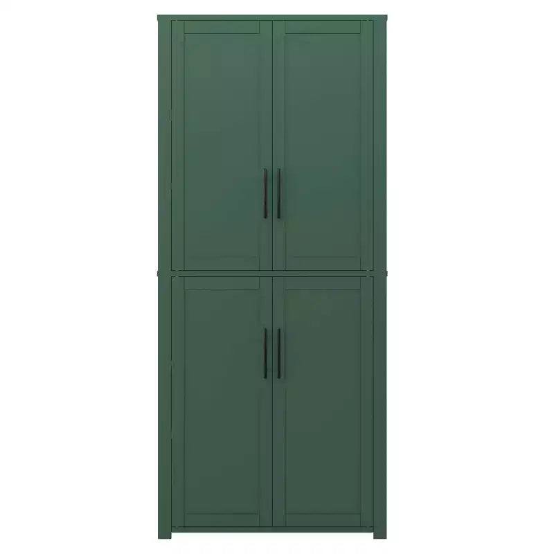White Wood Grain Freestanding 4-Door Storage Cabinet with Solid Wood Doors for Home Living Room