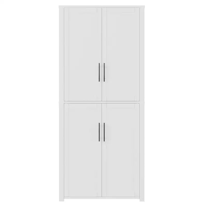 White Wood Grain Freestanding 4-Door Storage Cabinet with Solid Wood Doors for Home Living Room