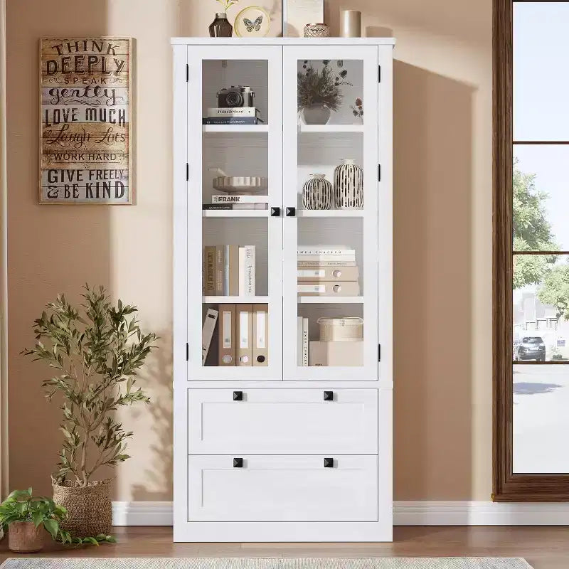 72 Kitchen Pantry Storage Cabinet, Modern Farmhouse Pantry with 2 Large Drawers & Adjustable Shelves, Freestanding Kitchen Cupboard for Dining Room