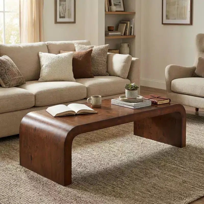 Modern Waterfall Coffee Table with Curved Edges