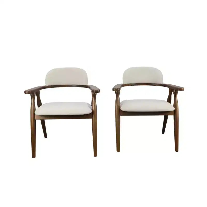Set di 2 sedie da pranzo imbottite in legno di caucciù stile rustico, con schienale curvo