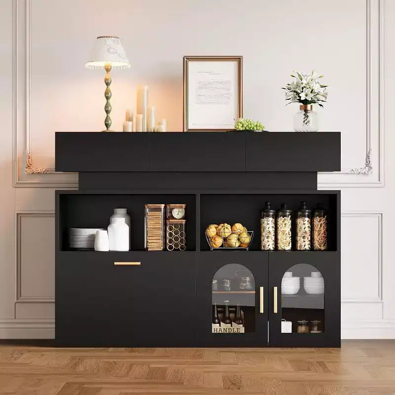 Coffee Bar Cabinet, 3 Drawers, Adjustable Shelf, for Dinning Room, Living Room, Kitchen