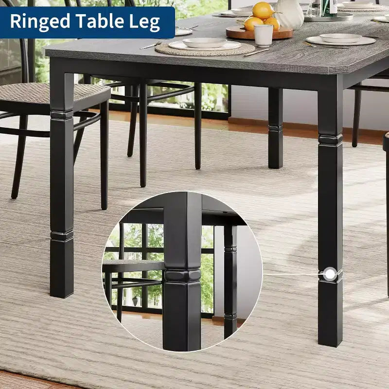 Industrial Long Dining Table for 6-8, Wooden Rectangle Kitchen Table with Heavy Duty Metal Frame Modern Farmhouse Style for Dining Room Kitchen