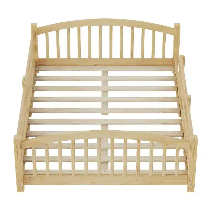Full Size Low Profile Bed with Safety Rails and Headboard