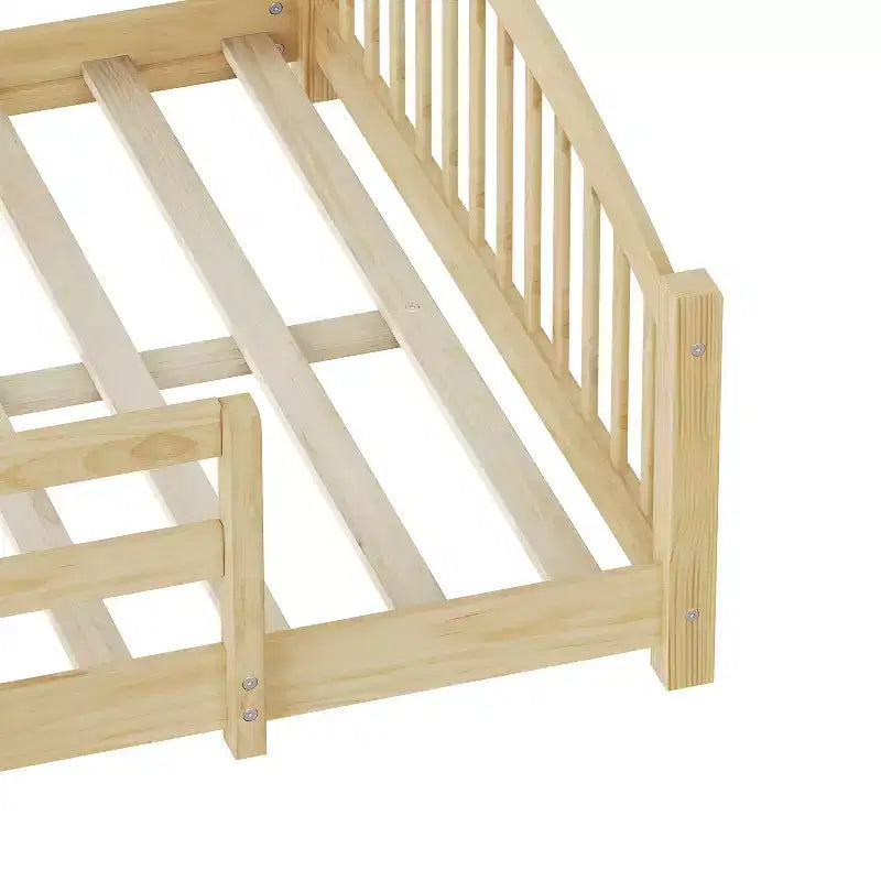 Full Size Low Profile Bed with Safety Rails and Headboard