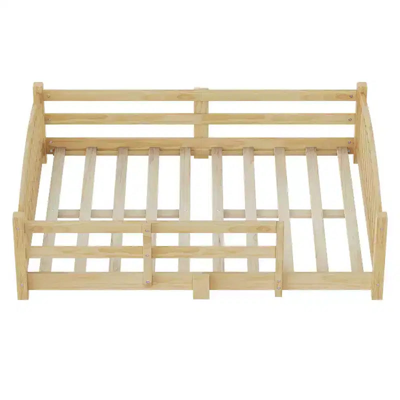Full Size Low Profile Bed with Safety Rails and Headboard
