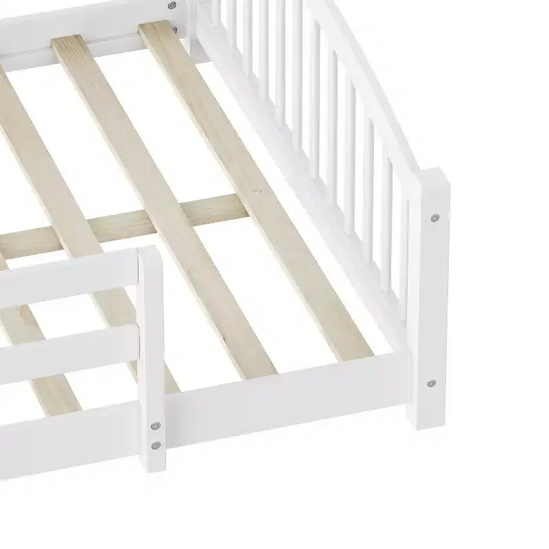 Full Size Low Profile Bed with Safety Rails and Headboard