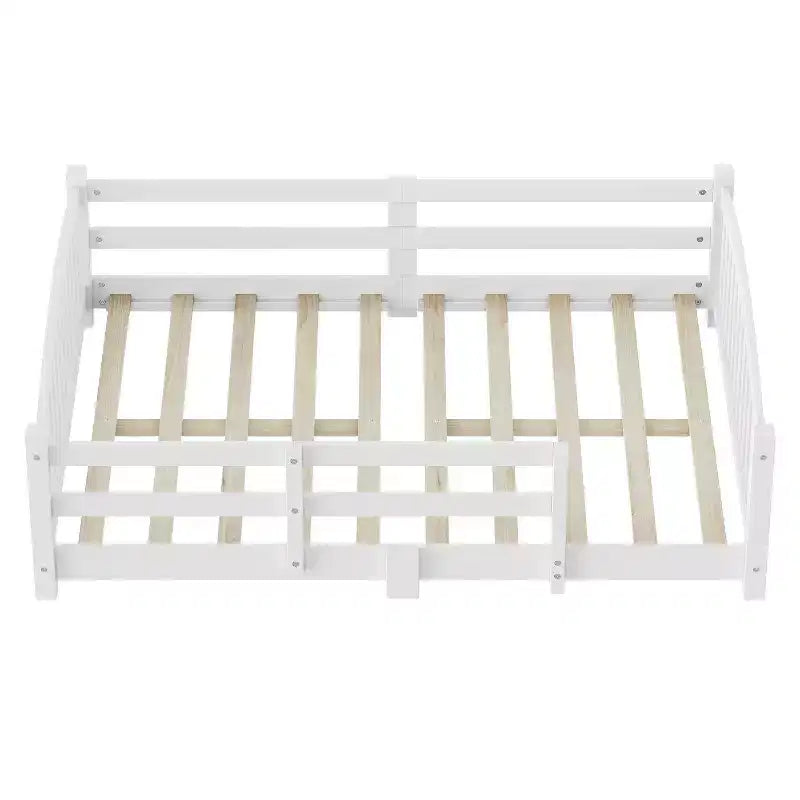 Full Size Low Profile Bed with Safety Rails and Headboard
