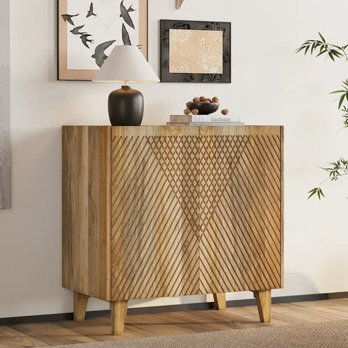 28W Accent Sideboard Cabinet with Storage with Fluted Design and Adjustable Shelf - N/A