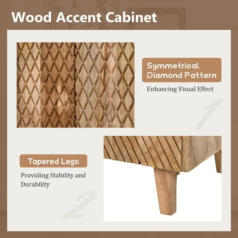28W Accent Sideboard Cabinet with Storage with Fluted Design and Adjustable Shelf
