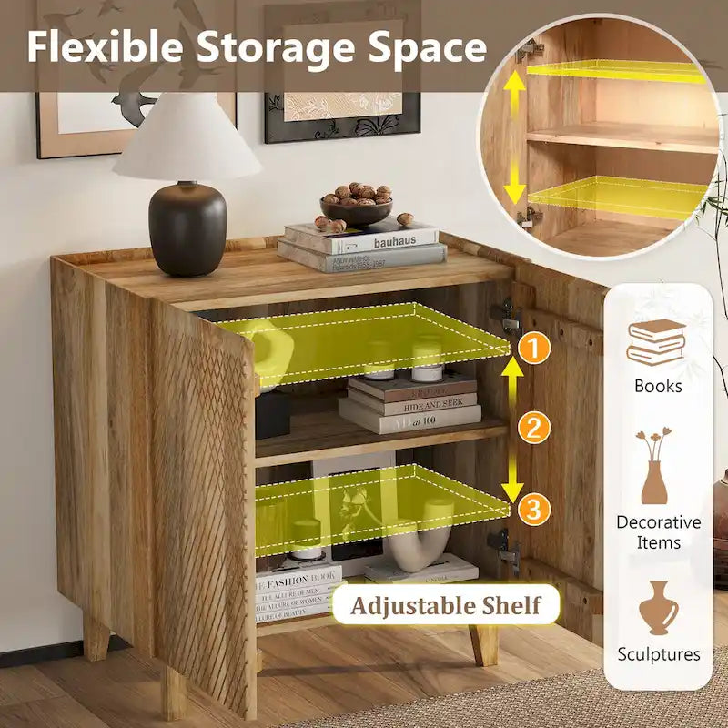 28W Accent Sideboard Cabinet with Storage with Fluted Design and Adjustable Shelf