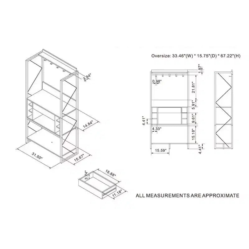 Rustykalny regał piekarniczy z dębu z odzysku w stylu industrialnym, 3 stałe półki, metalowa rama, wysokość 67"