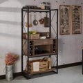 Rustykalny regał piekarniczy z dębu z odzysku w stylu industrialnym, 3 stałe półki, metalowa rama, wysokość 67"