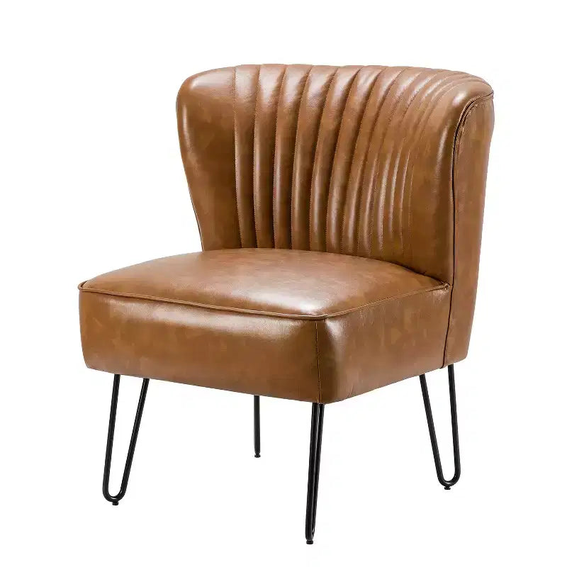 Contemporary Tufted Back Vegan Leather Accent Side Chair with Metal Legs