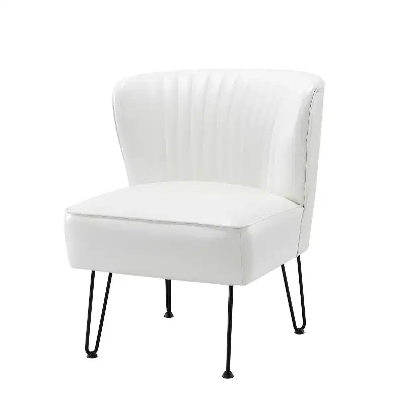 Contemporary Tufted Back Vegan Leather Accent Side Chair with Metal Legs