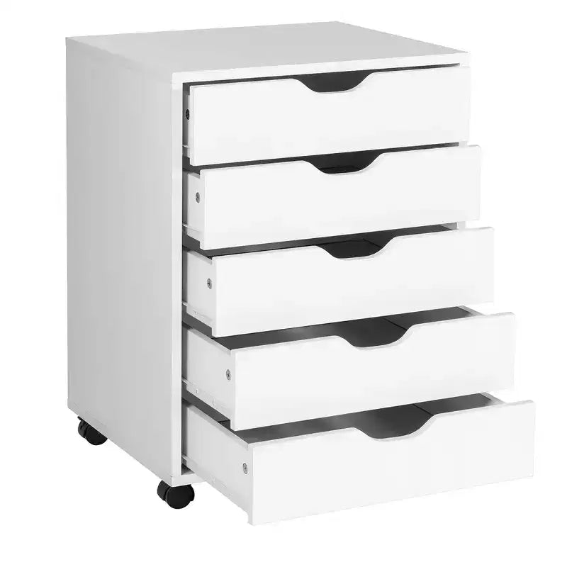 Cassettiera a pavimento con 5 cassetti, mobile contenitore e organizer con ruote, bianco