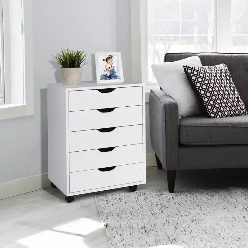 5 Drawer Chest Storage Dresser Floor Cabinet Organizer with Wheels White