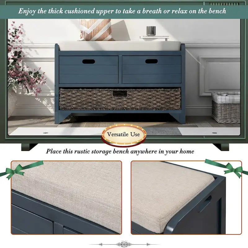 Storage Bench with Removable Basket and 2 Drawers