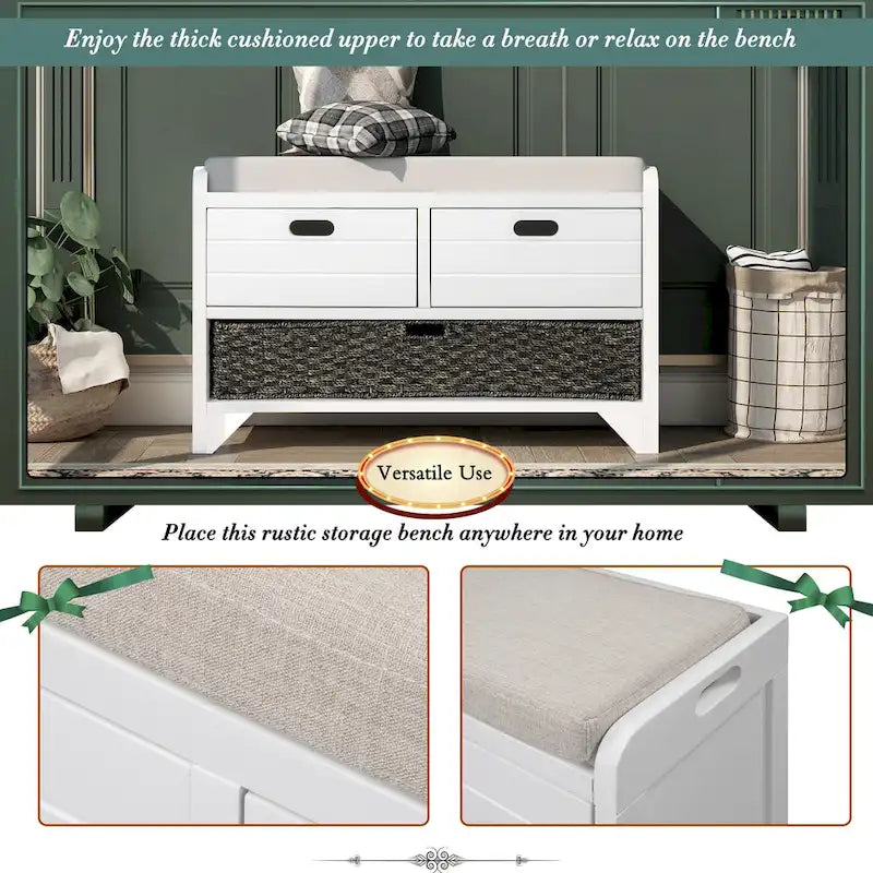 Storage Bench with Removable Basket and 2 Drawers