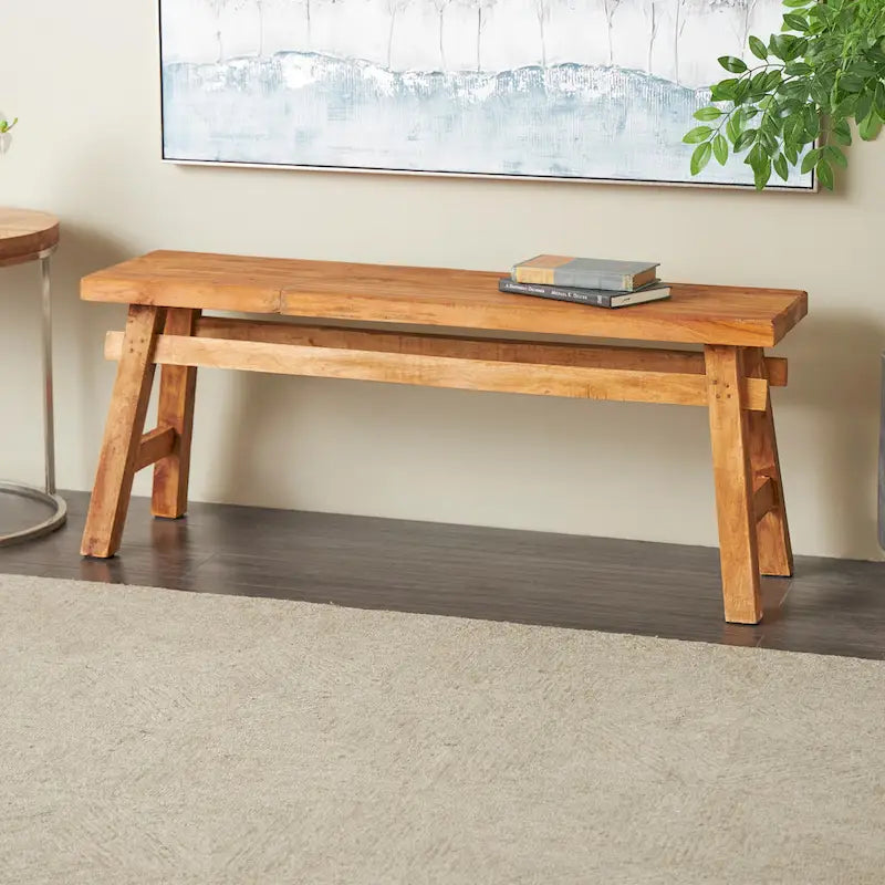 Hand-Distressed Reclaimed Wood Bench (with Tall Legs) - Brown, 14" W x 47" L x 19" H