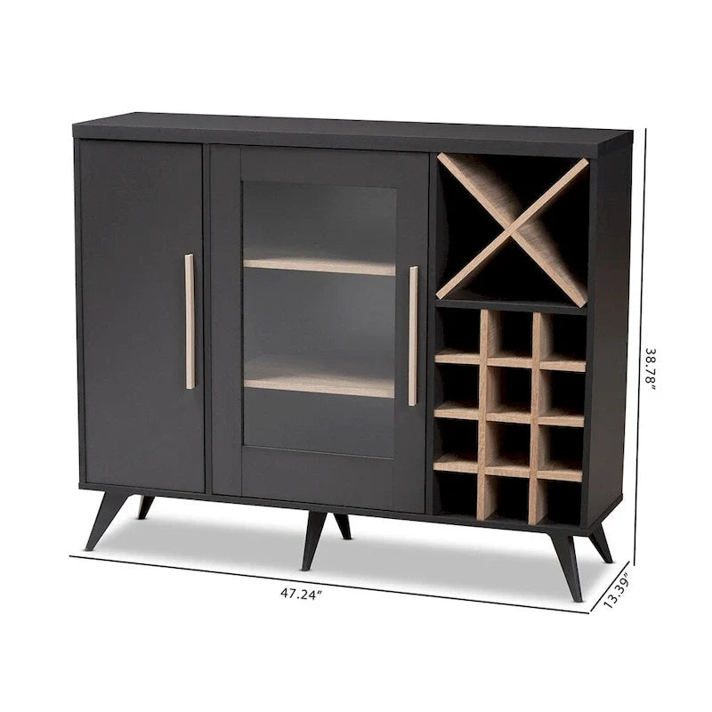 Mobile bar per vini in stile moderno Mid-Century - 38.78" H x 47.24" W x 13.39" D