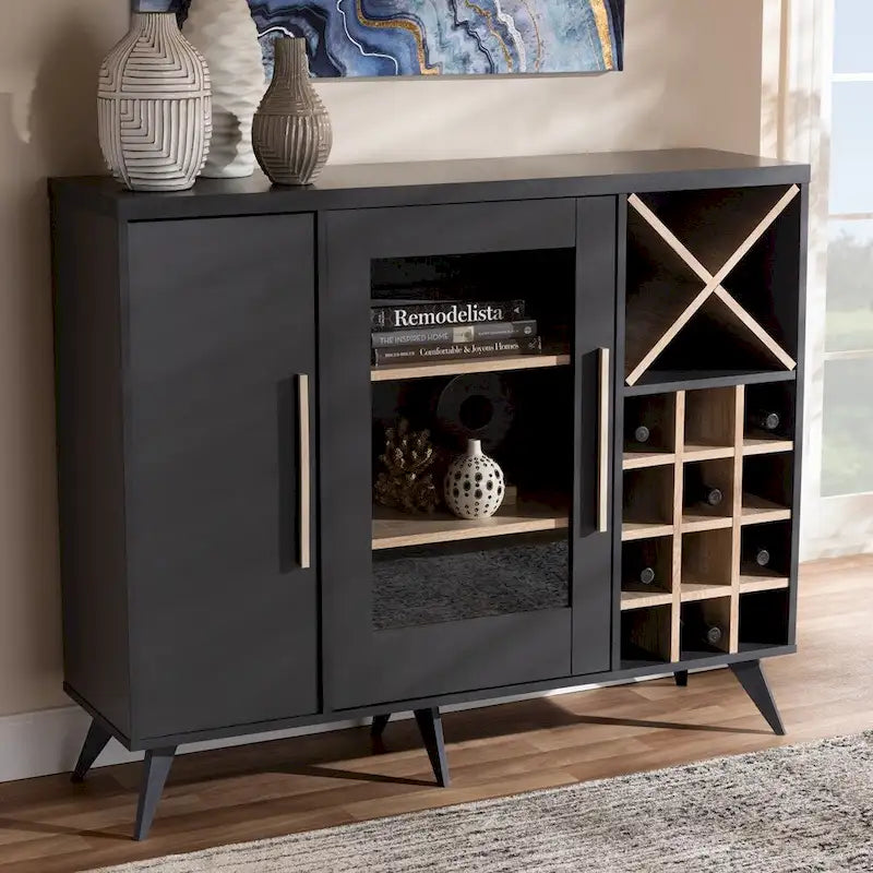 Mid-Century Modern Style Wine Cabinet - 38.78" H x 47.24" W x 13.39" D