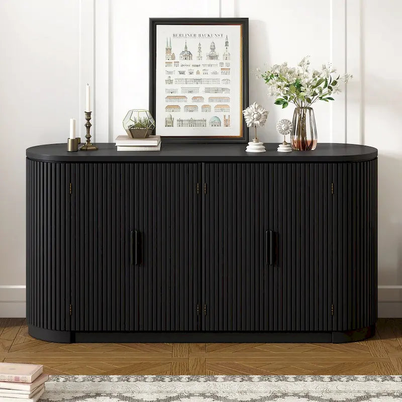 Szafka ze schowkiem i drzwiami w pionowe paski, z metalowymi uchwytami, regulowana, odpowiednia do gabinetu, przedpokoju i salonu