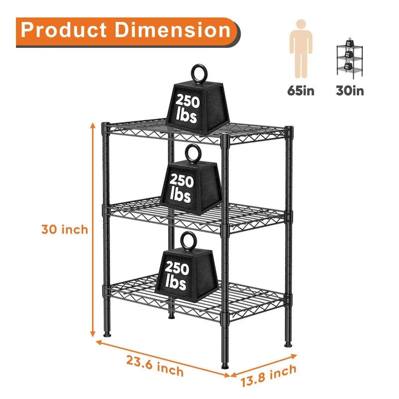 3-Tier Storage Shelving Unit, Adjustable Metal Wire Racks