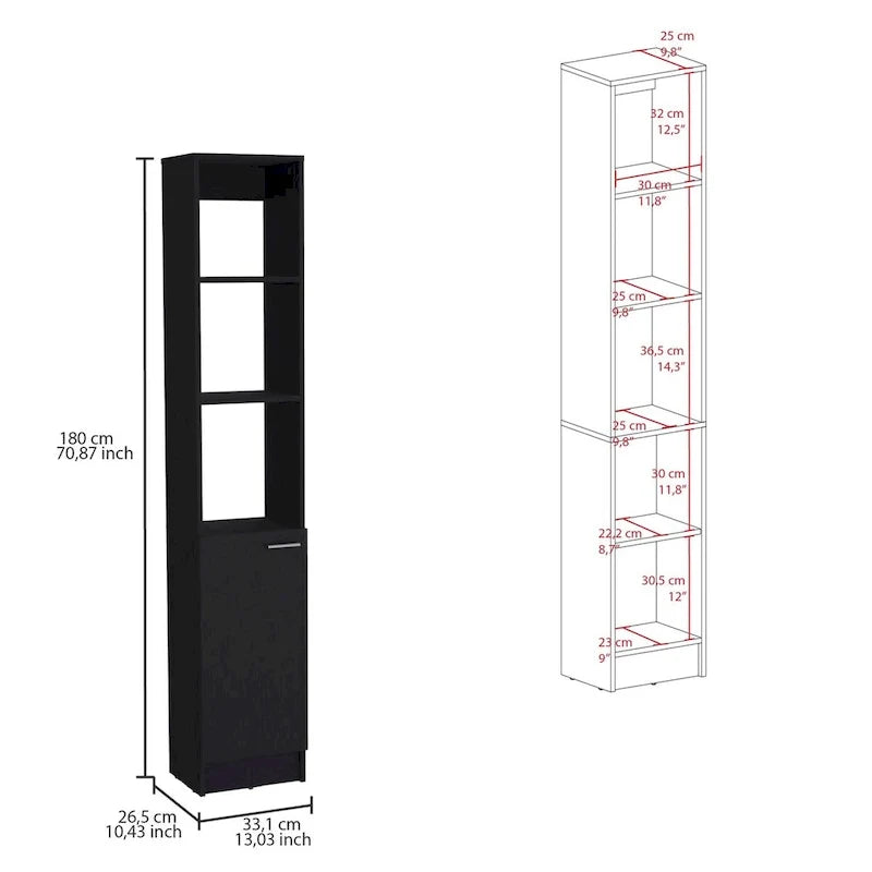 Bathroom Storage Cabinet with one Doors, Tall Bathroom Cabinet with 6 Shelves, for Bathroom, Living Room, Kitchen